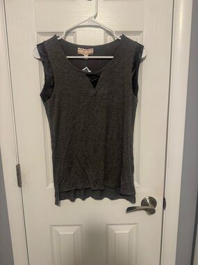 Pink Rose Dark Gray Sleeveless Tank Top with faux leather trim NWT S